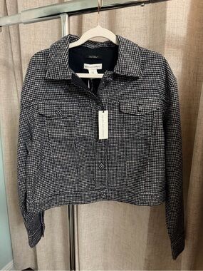 Wool-Blend Houndstooth Cropped Jacket - Navy/White